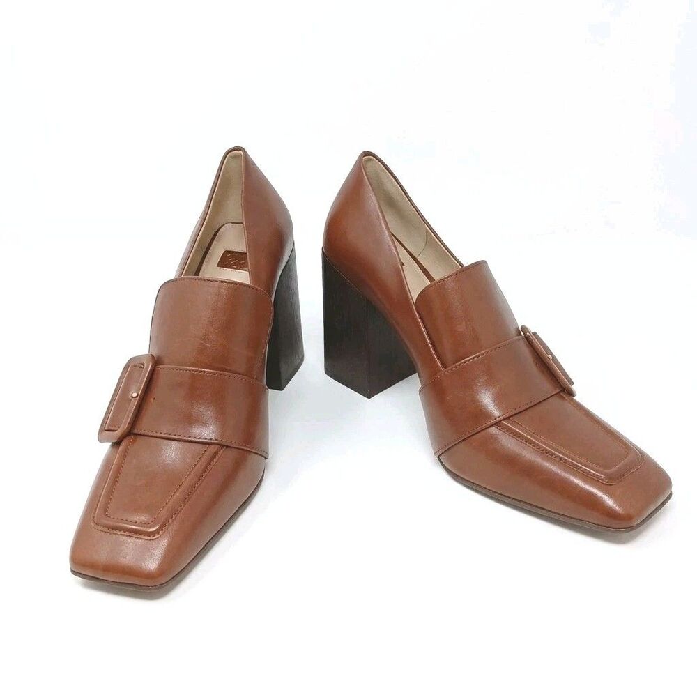 ​Louise et Cie Ovidio Loafer Pumps Brown Leather Block Heel Square Toe Size 11M